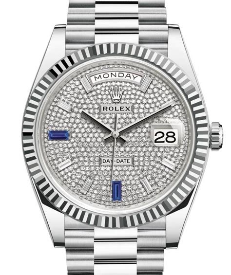 rolex day date diamond paved dial|rolex day date 40mm price.